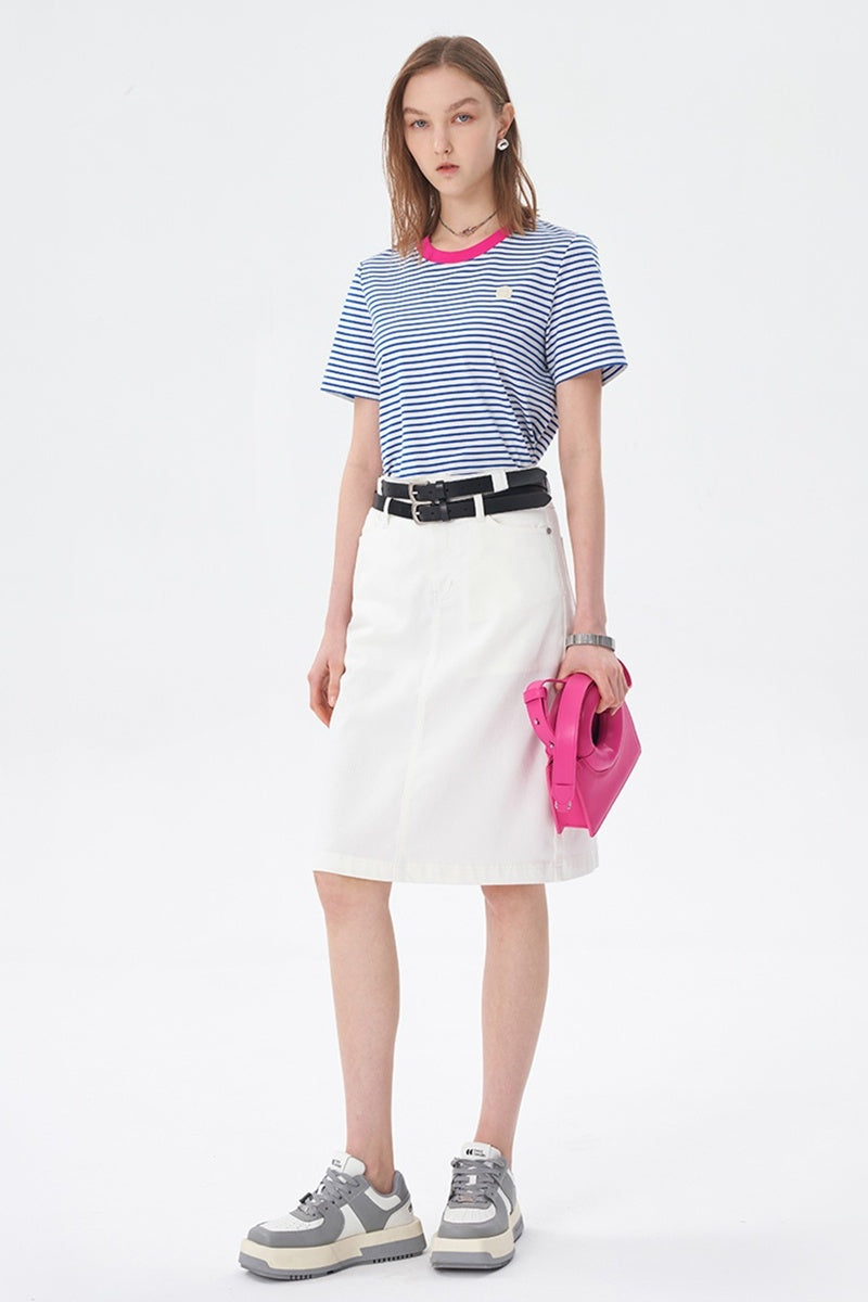 SELFWHO Retro Short-Sleeved Striped T-Shirt