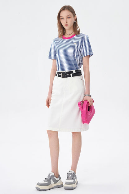 SELFWHO Retro Short-Sleeved Striped T-Shirt
