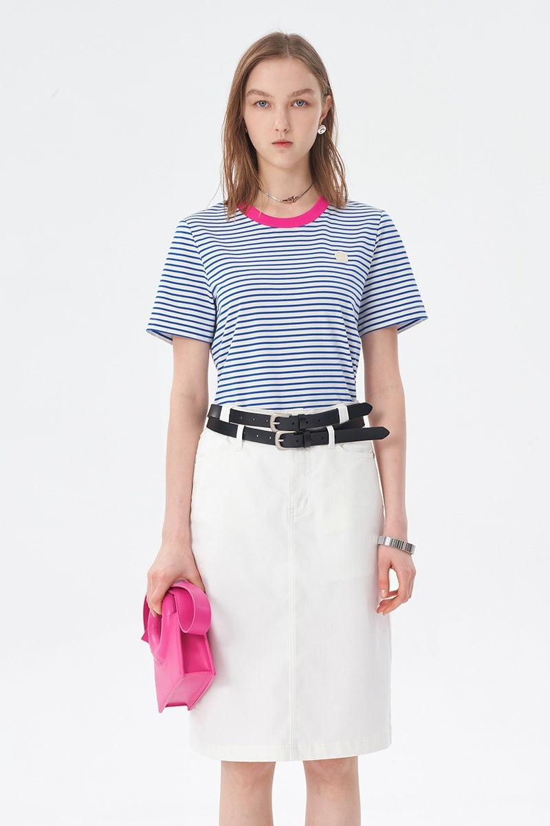 SELFWHO Retro Short-Sleeved Striped T-Shirt