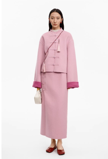 New Chinese-style light pink half-length skirt