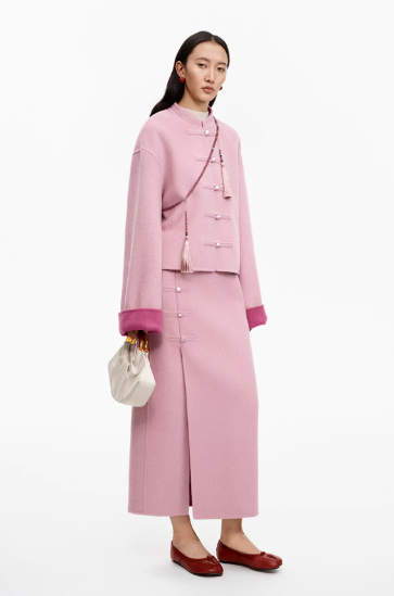 New Chinese-style light pink half-length skirt