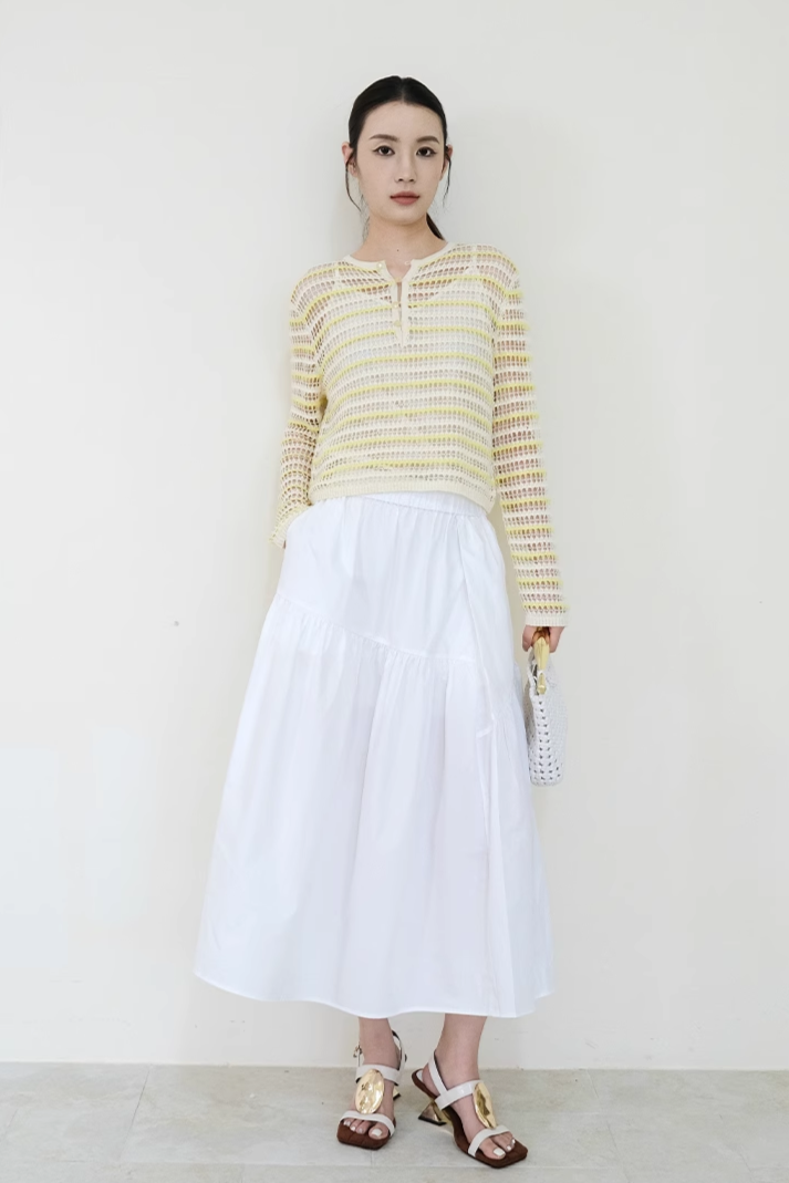 SELFWHO Casual Loose Cotton Khaki Skirt