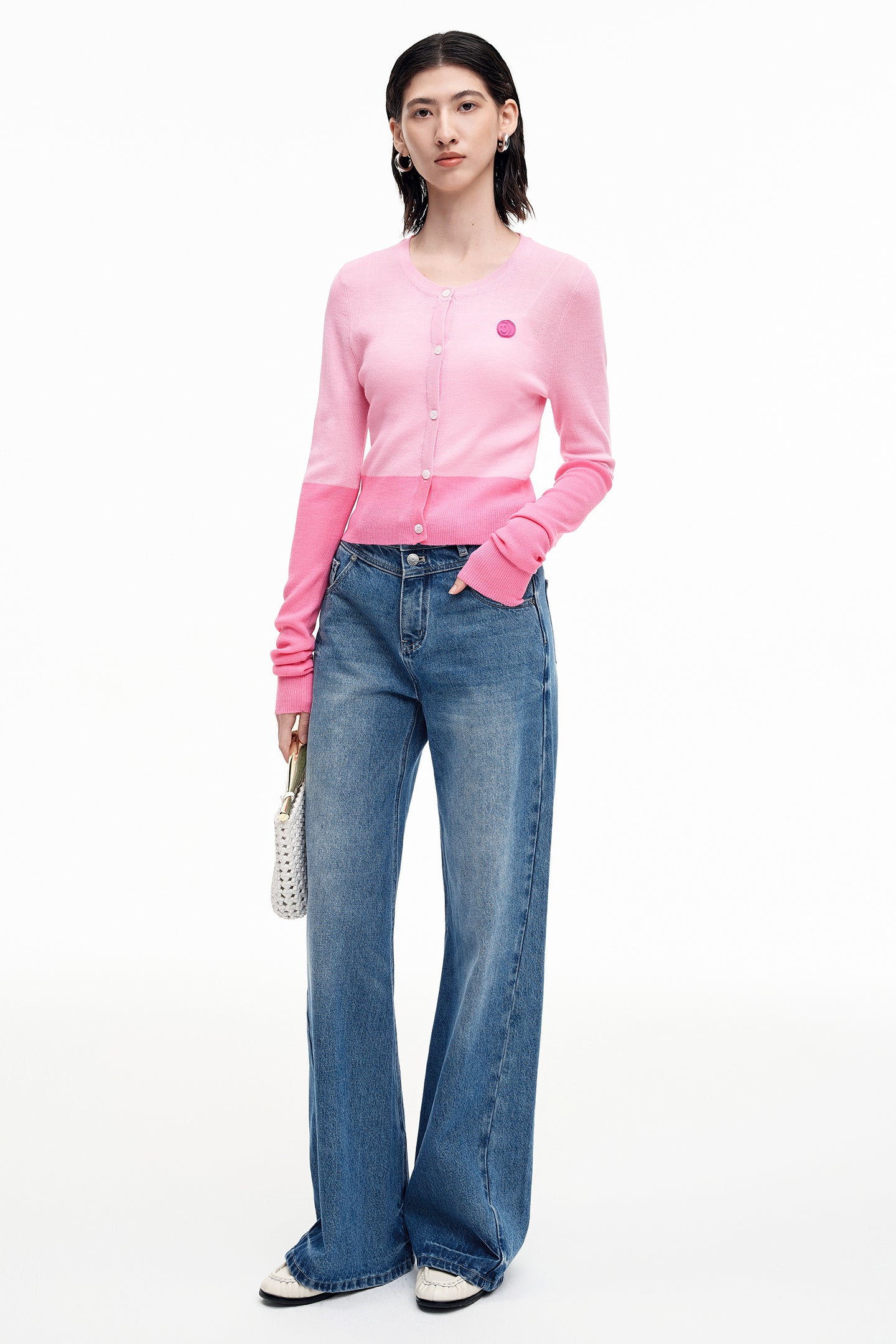 SELFWHO Pink Wool Knit Cardigan Jacket