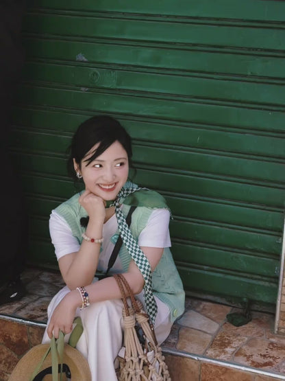 SELFWHO Linen Blend Hollow Knit Vest（Same style as Shen Yue）