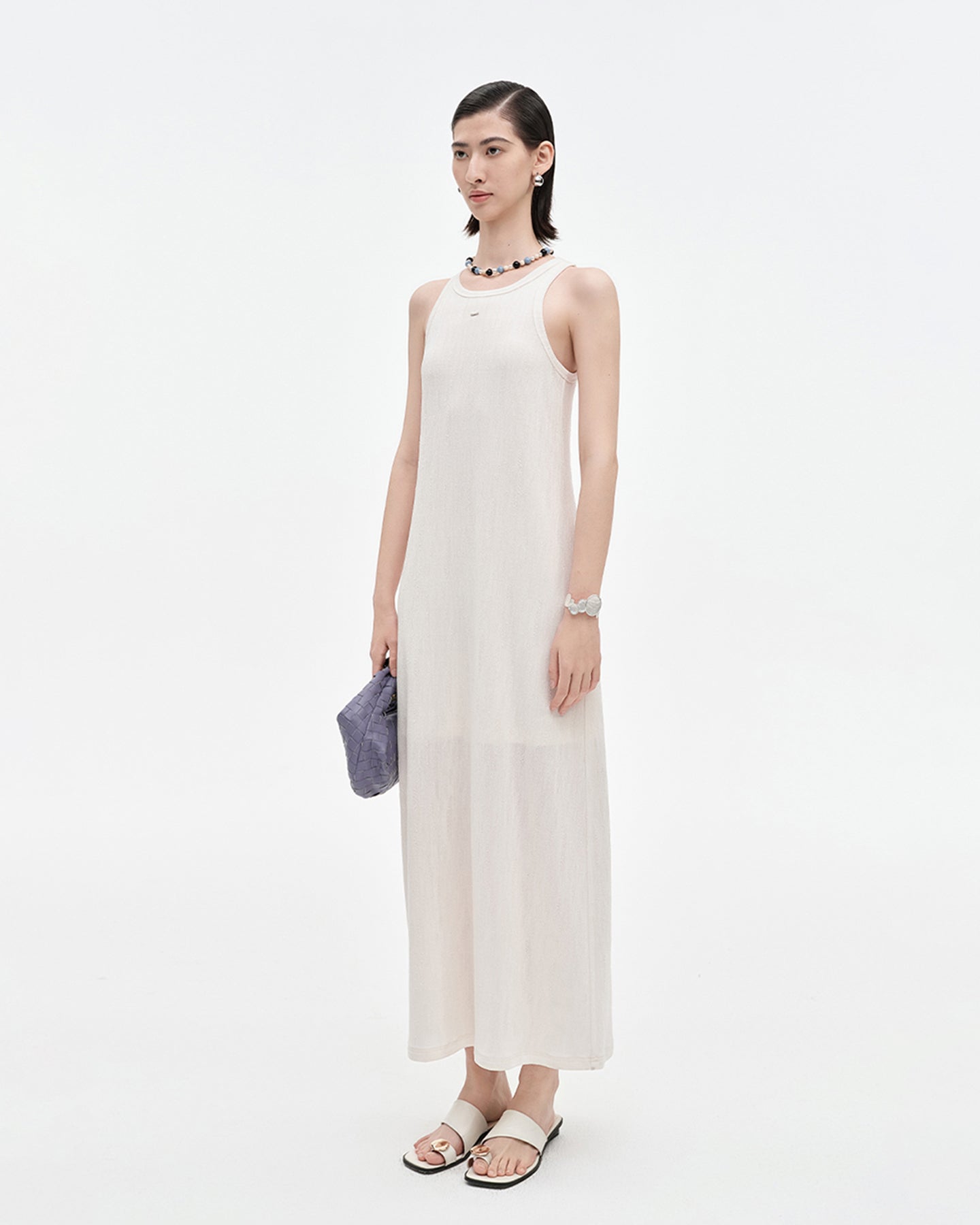 Acetate blend solid color oil painting style texture knit dress