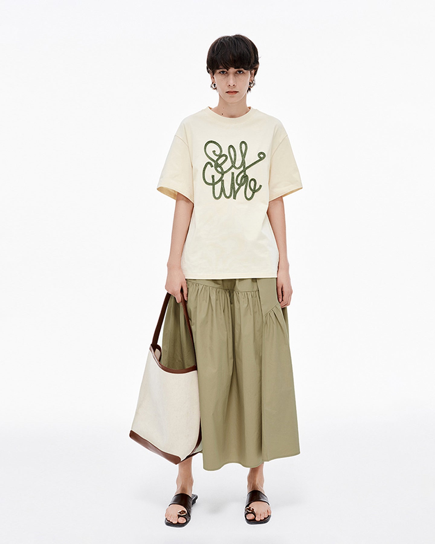 Hand-Embroidered Solid Color T-Shirt