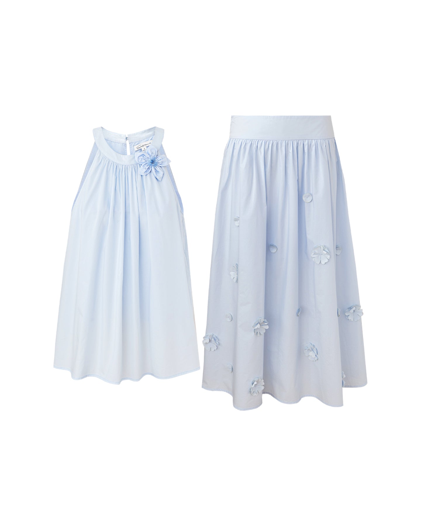 Pure Cotton Detachable Beaded Flower Vest, Skirt Set