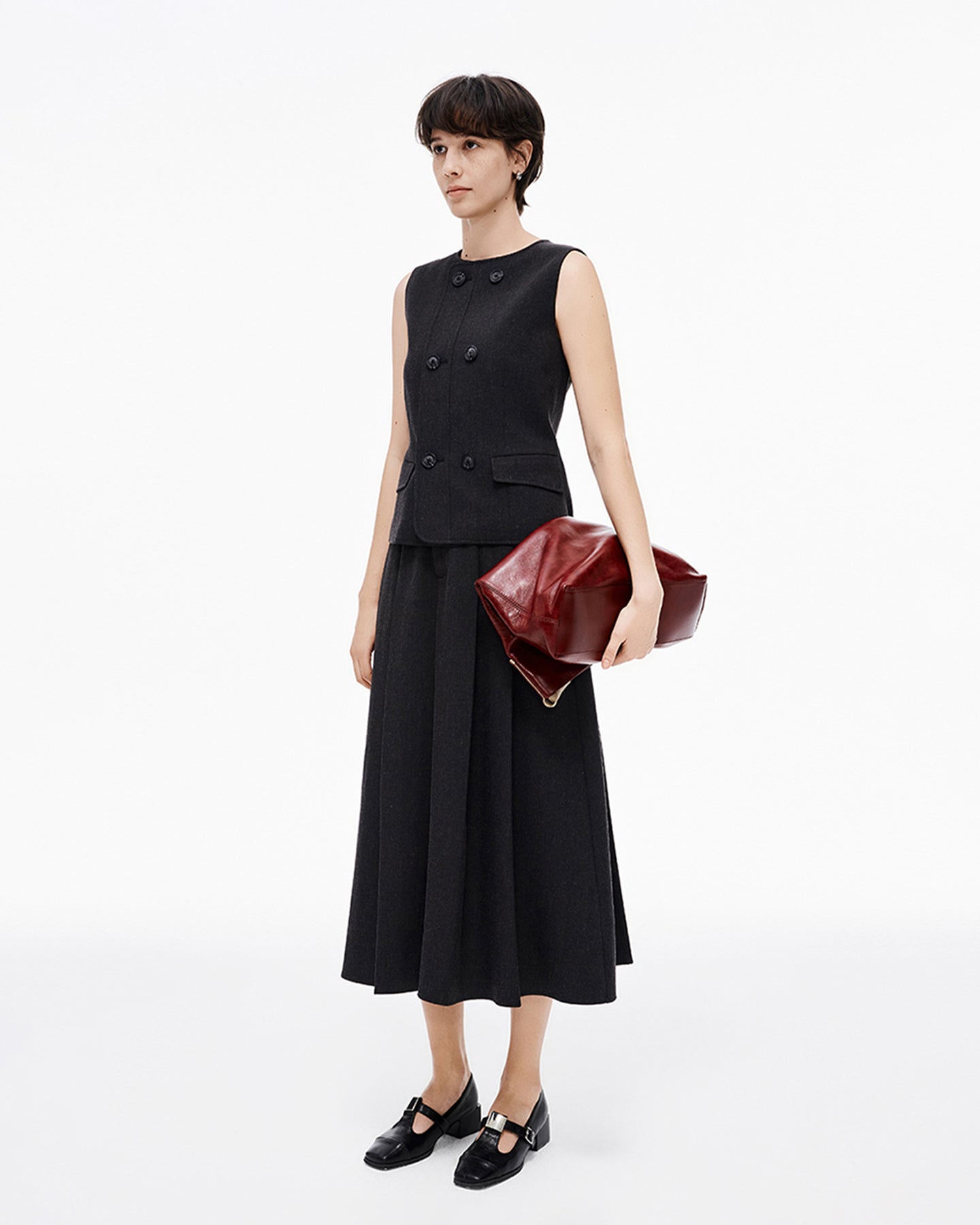 Linen blend suit vest, skirt suit