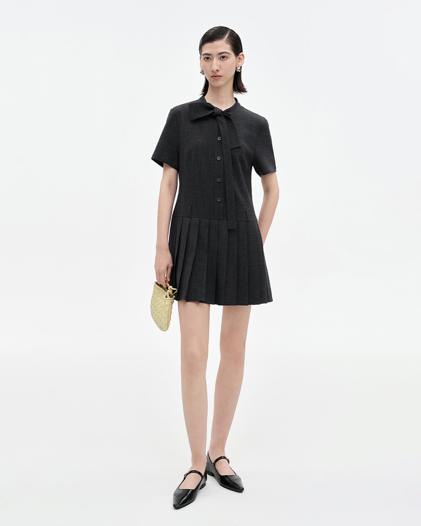 Faux Linen Dark Grey Floating Neck Dress