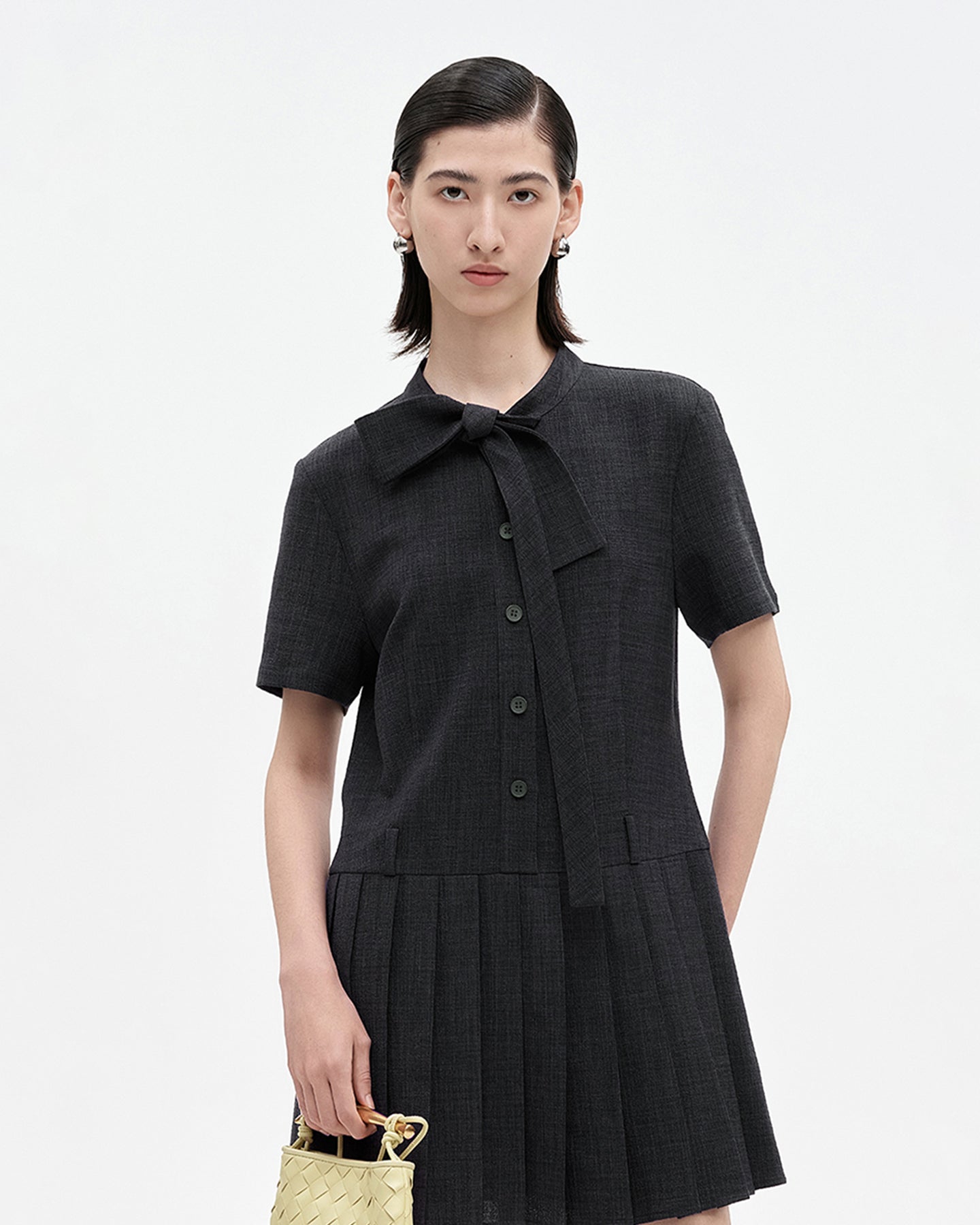 Faux Linen Dark Grey Floating Neck Dress
