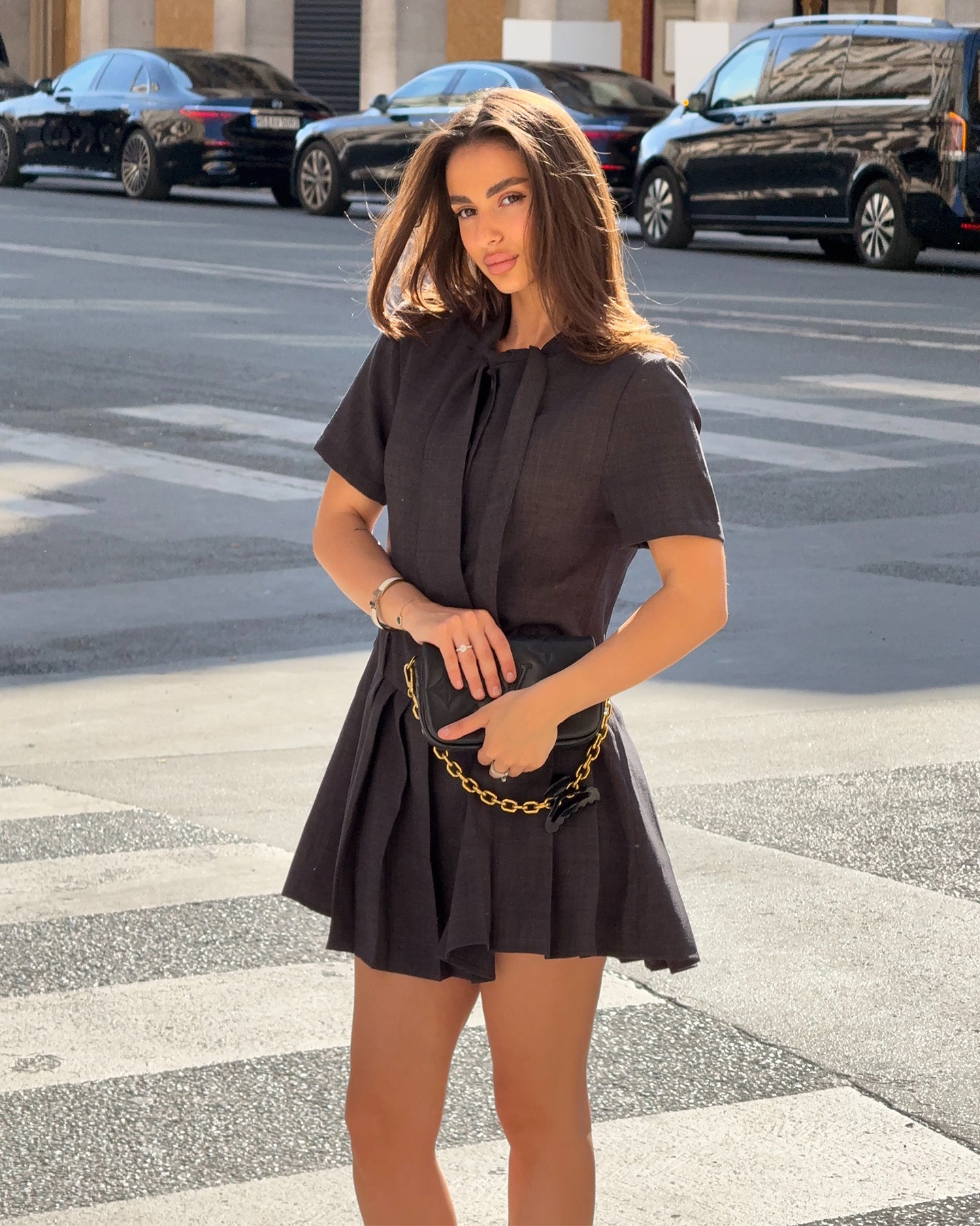 Faux Linen Dark Grey Floating Neck Dress