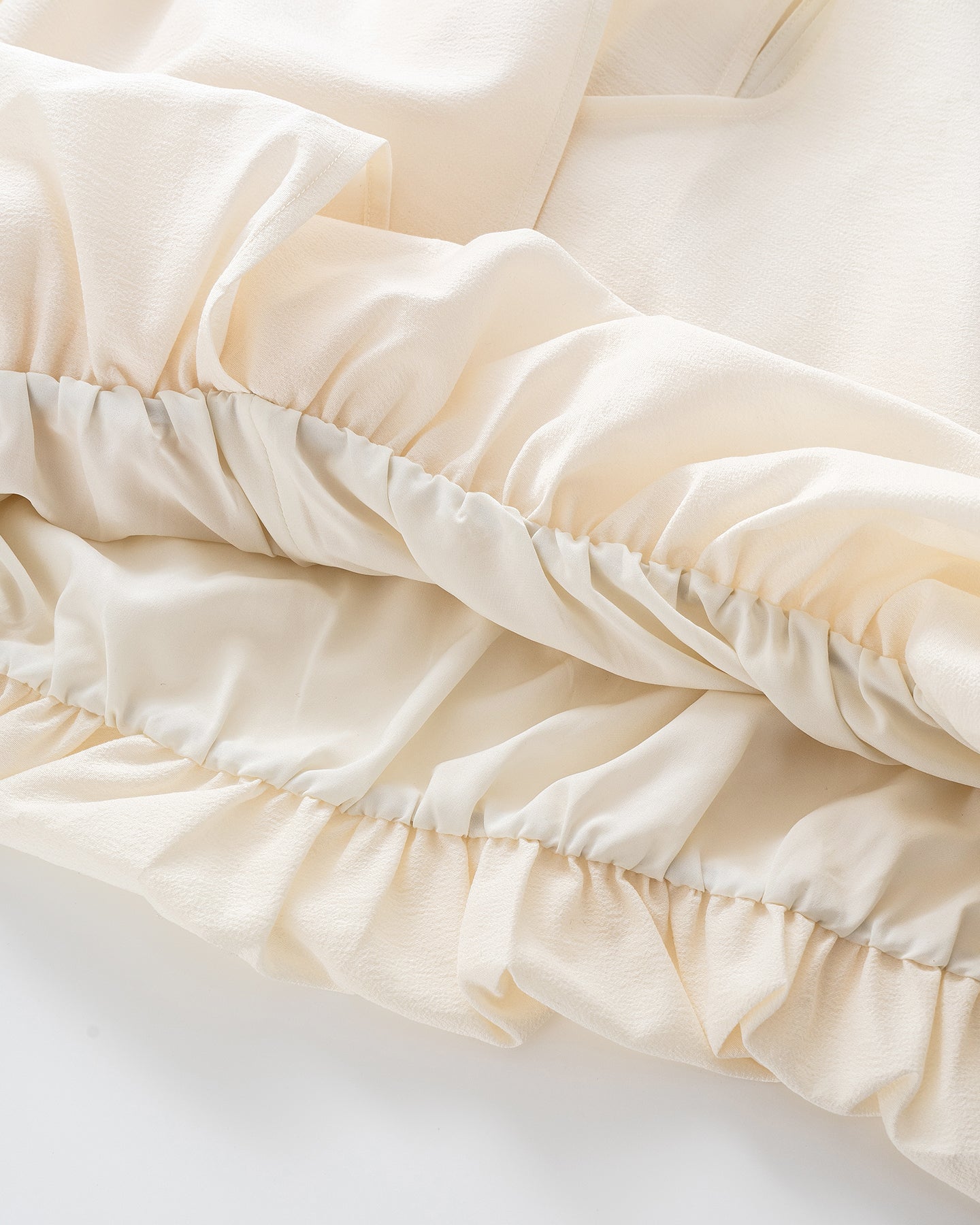 Acetate Blend French Puff Sleeve Ribbon Dress