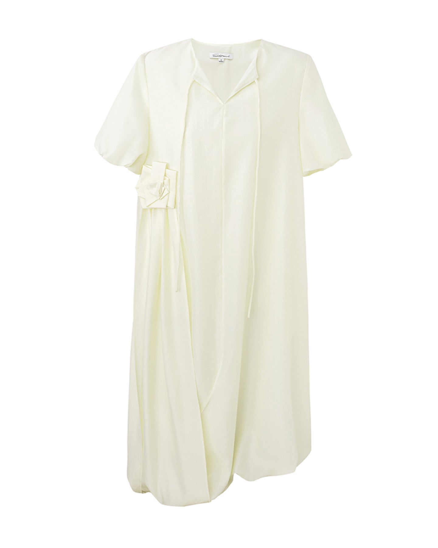 Acetate Blend French Puff Sleeve Ribbon Dress